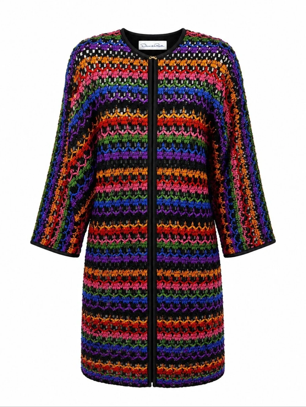 Oscar de la Renta Rare Vintage RainbowRibbon Crochet Cardigan Sweater/Duster 2X